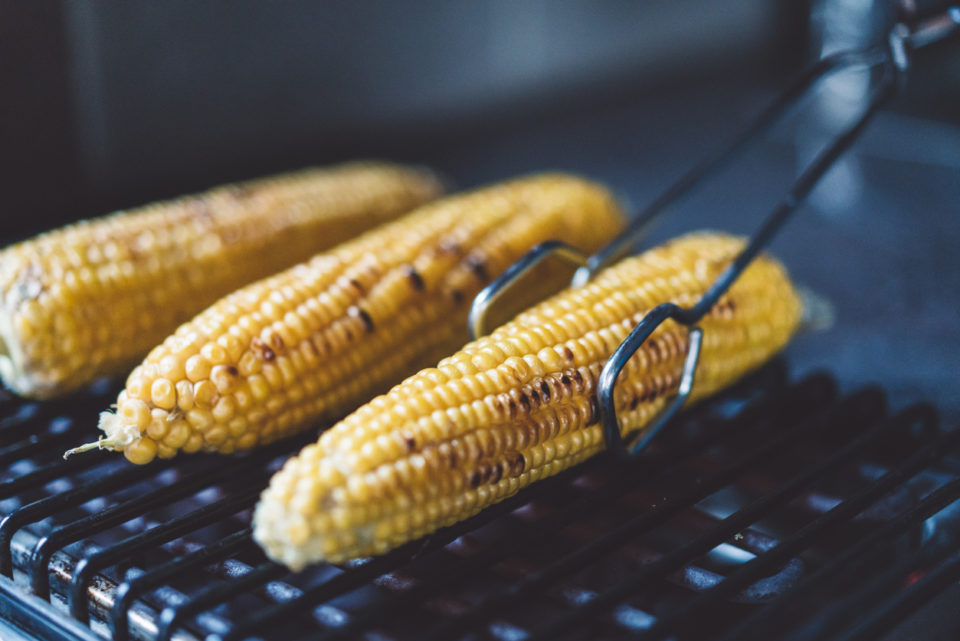 Grilled sweet corn ready to be eaten