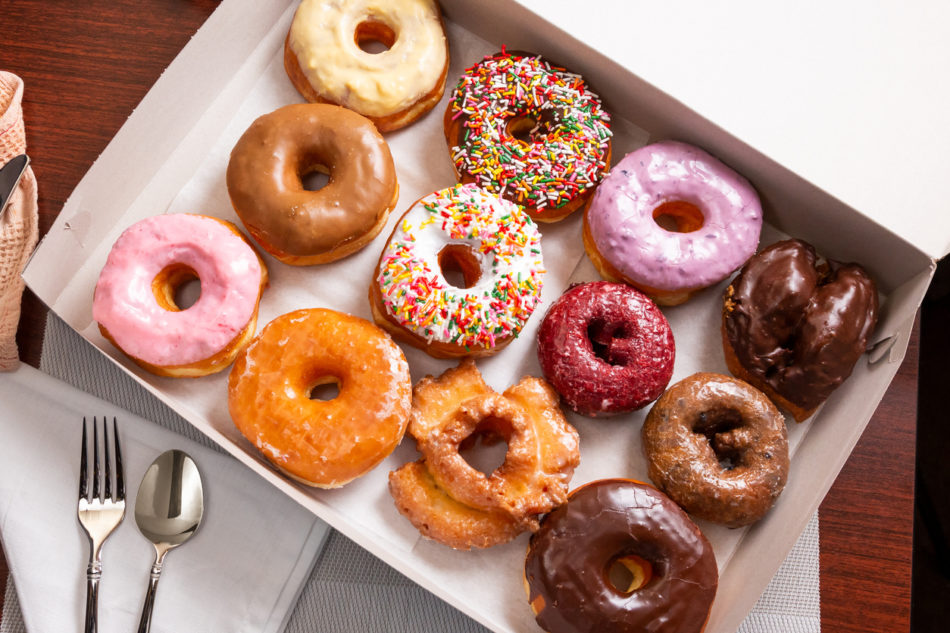 box of dozen assorted donuts